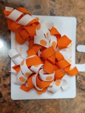 Gymboree Halloween Kids Orange & White Pumpkin Korker Hair Bows Nwt